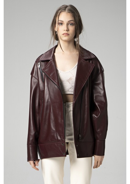 WM019 Oversize Biker Deri Kadın Mont fiyatları