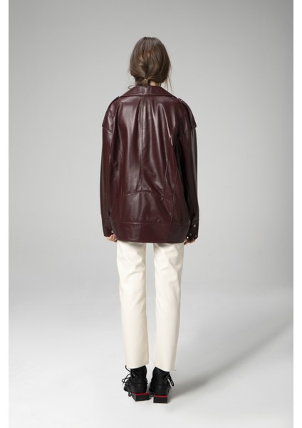 WM019 Oversize Biker Deri Kadın Mont modelleri