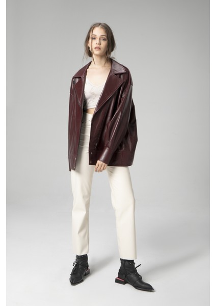 WM019 Oversize Biker Deri Kadın Mont fırsatları