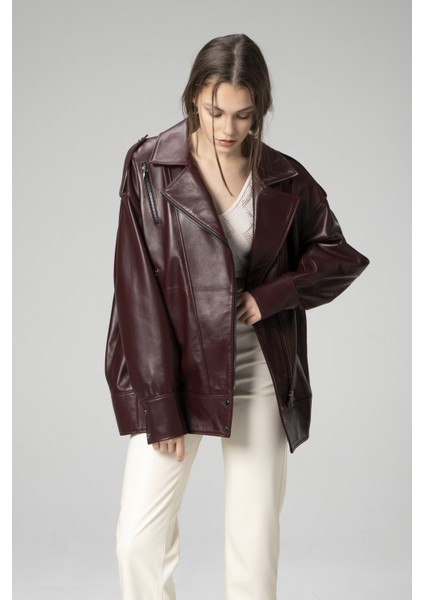 WM019 Oversize Biker Deri Kadın Mont indirimleri