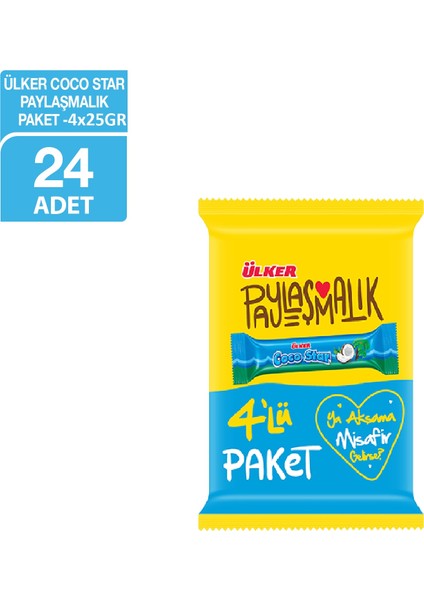 Cocostar Hindistan Cevizli 4'lü Paket 24 x 25 gr