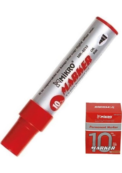 Kırmızı Permanent Markör Marker Kesik Uçlu Koli Kalemi Kırmızı 10 mm MR-6010 12 Adet