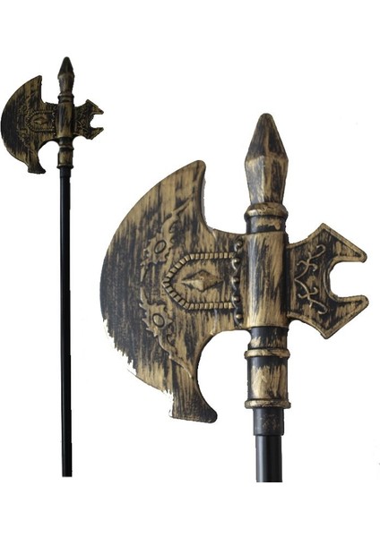 Eskitme Altın Renk Plastik Halloween Figürlü Balta 56 cm Yetişkin Çocuk