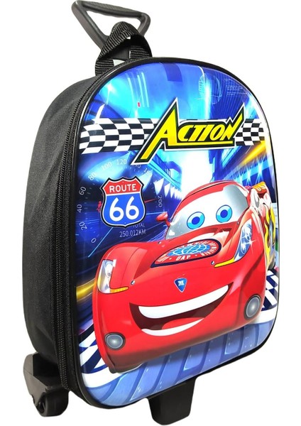 Çekçekli Action Cars Anaokulu Çantası - Cars Çanta - Erkek Çanta