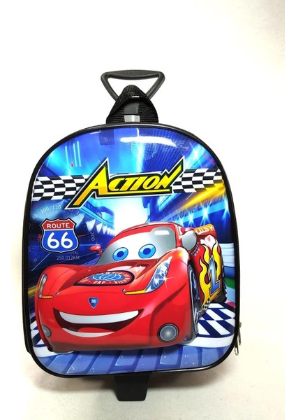 Çekçekli Action Cars Anaokulu Çantası - Cars Çanta - Erkek Çanta