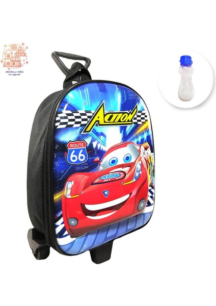 Çekçekli Action Cars Anaokulu Çantası + Suluk- Cars Çanta - Erkek Çanta
