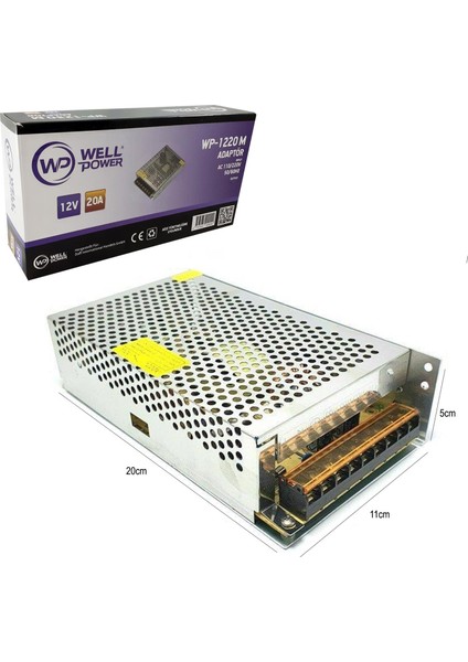 Adaptör 12V 20A Metal Kasa Wellpower WP-1220M