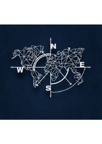 Geometrik Pusula Dünya Haritası Metal Duvar Dekoru
