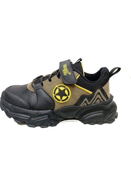 T021 Deri Sneakers Çocuk Spor Ayakkabı 31-35 Siyah Vizon Sarı fiyatları