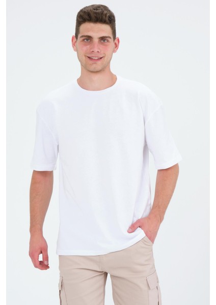 Oversize Fit Pamuklu Kısa Kollu Basic Bisiklet Yaka Tişört