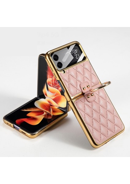 Samsung Galaxy Z Flip 4 İçin Gkk Elektrokaplama Deri Kılıf - Pembe (Yurt Dışından)