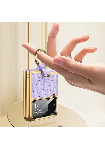 Samsung Galaxy Z Flip 4 İçin Gkk Elektrokaplama Deri Kılıf - Pembe (Yurt Dışından)