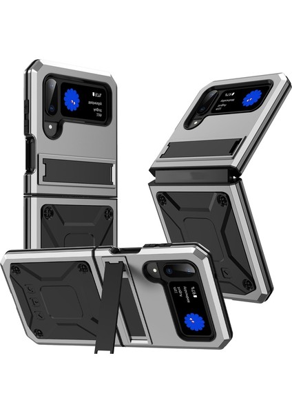 Samsung Galaxy Z Flip 4 Metal Şok Geçirmez Telefon Kılıfı - Gümüş (Yurt Dışından)