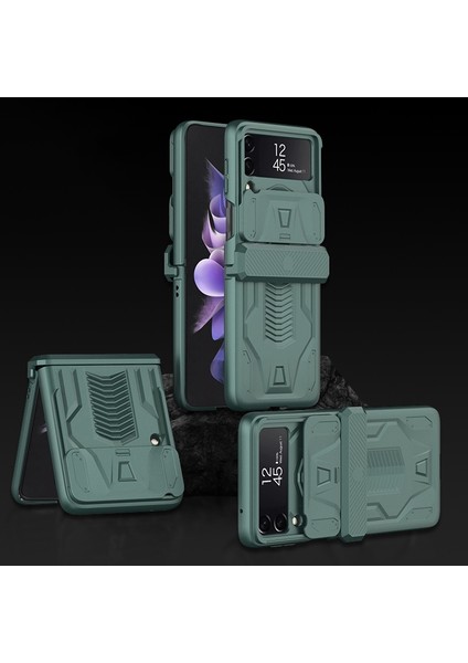 Samsung Galaxy Z Flip 4 İçin Gkk Sürgülü Camshield Kılıfı - Orman Yeşili (Yurt Dışından)