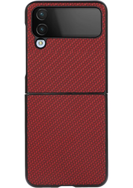 Samsung Galaxy Z Flip 4 Karbon Fiber Doku İçin Şok Geçirmez Koruyucu Telefon Kasası - Kırmızı (Yurt Dışından)