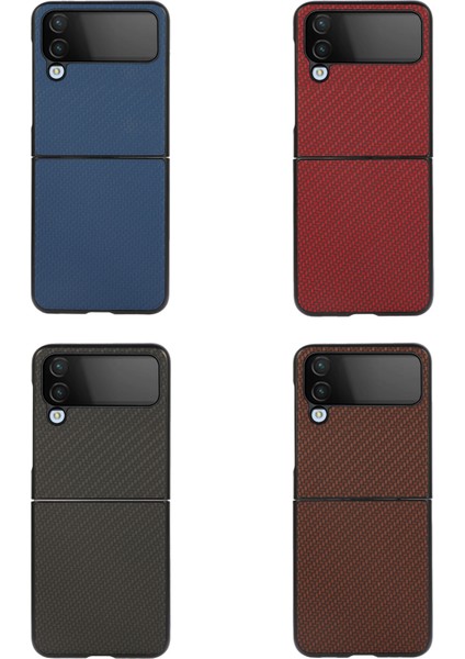 Samsung Galaxy Z Flip 4 Karbon Fiber Doku İçin Şok Geçirmez Koruyucu Telefon Kasası - Kırmızı (Yurt Dışından) modelleri