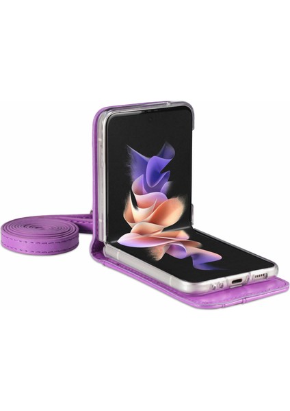 Samsung Galaxy Z Flip 4 İçin 5G Diagonal Körik Kabartmalı Kart Telefon Kılıfı - Mor (Yurt Dışından) fırsatları