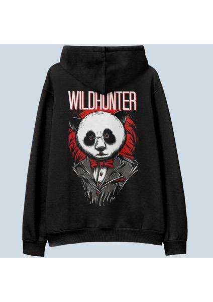 Wild Hunter Siyah Oversize Unisex Kapüşonlu Sweatshirt Hoodie