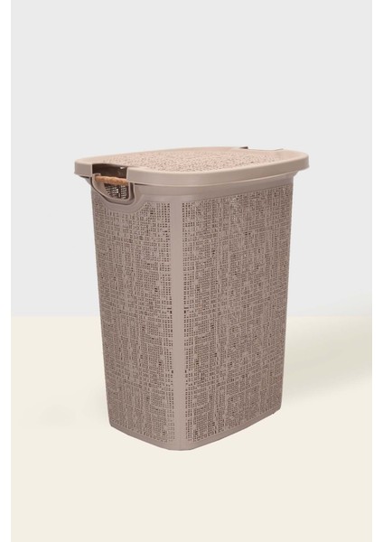 Tuffex Woow Desen Ahşap Kulplu Antistatik Kirli Çamaşır Sepeti 60 Lt - Latte