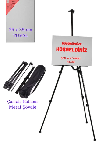 Çantalı Katlanır Metal Şövale Şövalye Seti, Hoşgeldiniz Stant Standı Yazısı