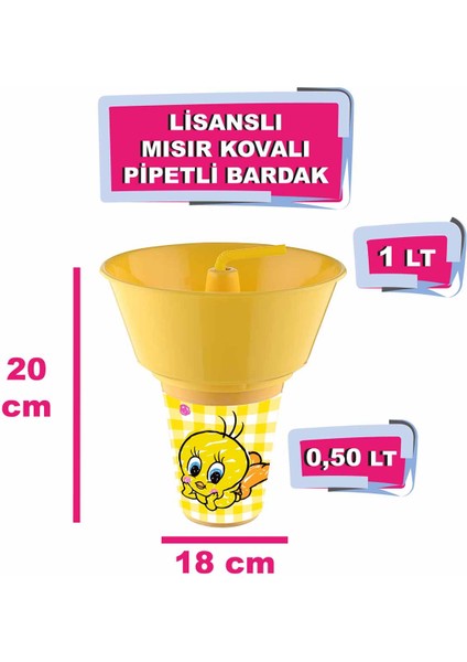 Tuffex Lisanslı Mısır Cips ve Atıştırmalık Kovalı Pipetli Bardak - Tweety