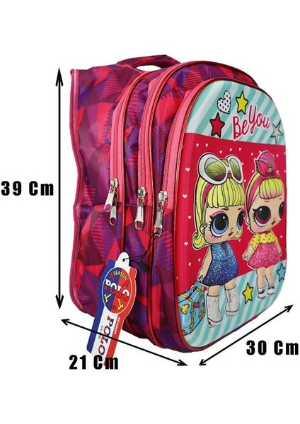 Lol Çanta Kabartmalı 3 Gözlü Beslenmeli Okul Çantası