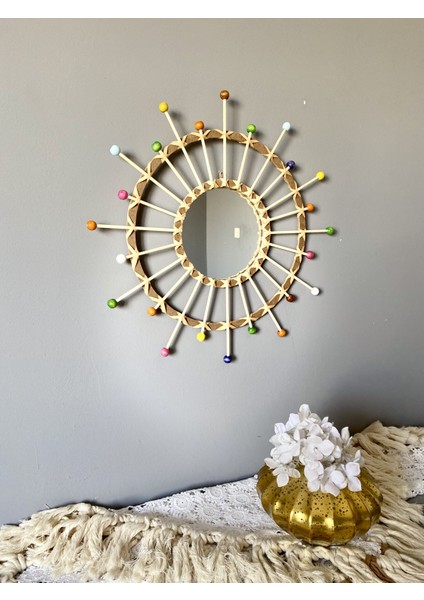 Wall Art Renkli Boncuklu Bambu Ayna Duvar Dekorasyon Ürünü fiyatları