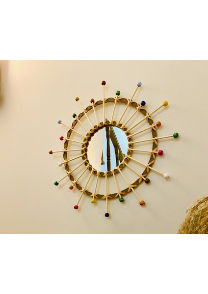 Wall Art Renkli Boncuklu Bambu Ayna Duvar Dekorasyon Ürünü modelleri