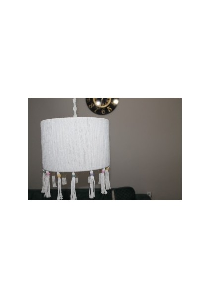 Makrome Avize Çocuk Odası Genç Odası Ekru Renk Püskül Detay