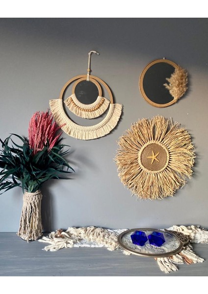 Wall Decoration Art Bohem Makrome Yıldız ve Boncuk Detaylı Duvar Dekorasyon Ürünü 3’lü Set