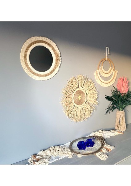 Wall Decoration Art Bohem Makrome ve Yıldızlı Hasır Rafya Duvar Dekorasyon Ürünü 3’lü Set