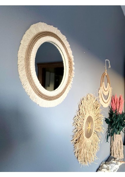 Wall Decoration Art Bohem Makrome ve Yıldızlı Hasır Rafya Duvar Dekorasyon Ürünü 3’lü Set