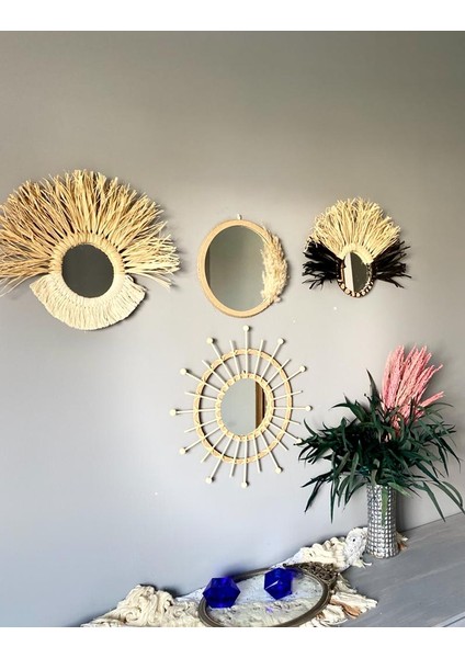 Wall Decoration Art Bohem Makrome ve Rafya Duvar Dekorasyon Ürünü 4’lü Set