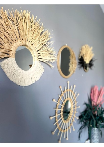 Wall Decoration Art Bohem Makrome ve Rafya Duvar Dekorasyon Ürünü 4’lü Set