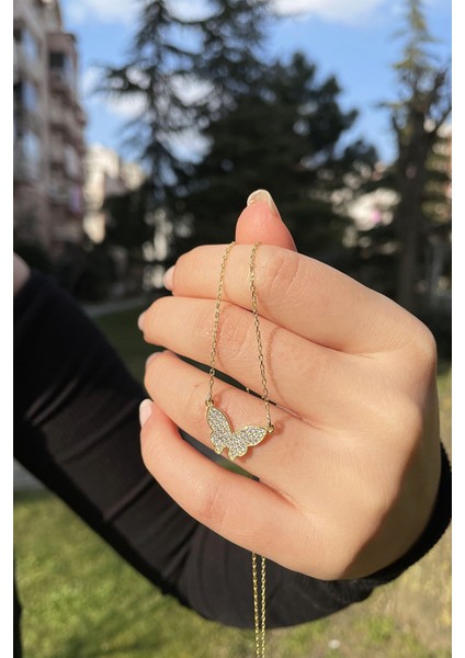 Silver Taşlı Kelebek 925 Ayar Gümüş Kolye