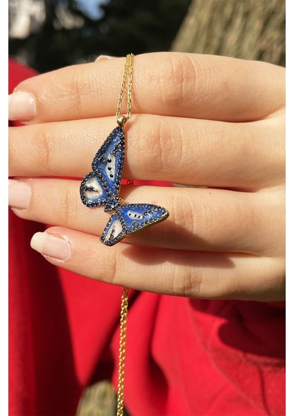 Silver Mineli Kelebek 925 Ayar Gümüş Kolye