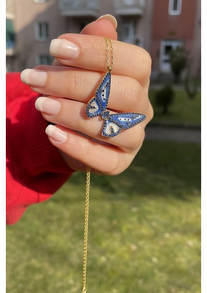 Silver Mineli Kelebek 925 Ayar Gümüş Kolye