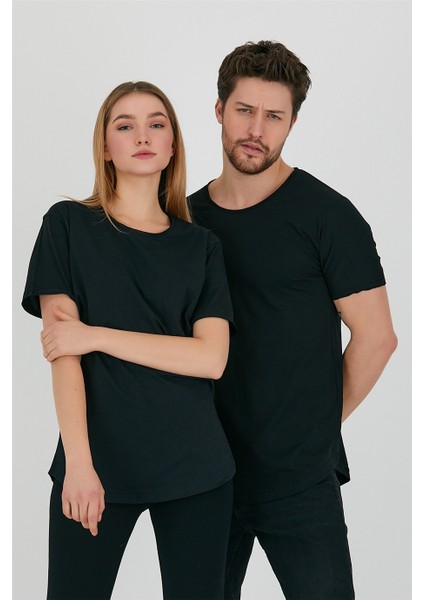 Siyah Unisex Pis Yaka Salaş T-SHIRT-TCPS001R2500S
