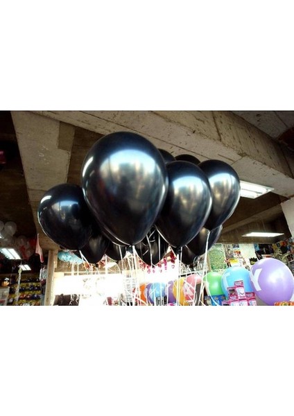 Siyah Metalik Latex Balon 10'lu