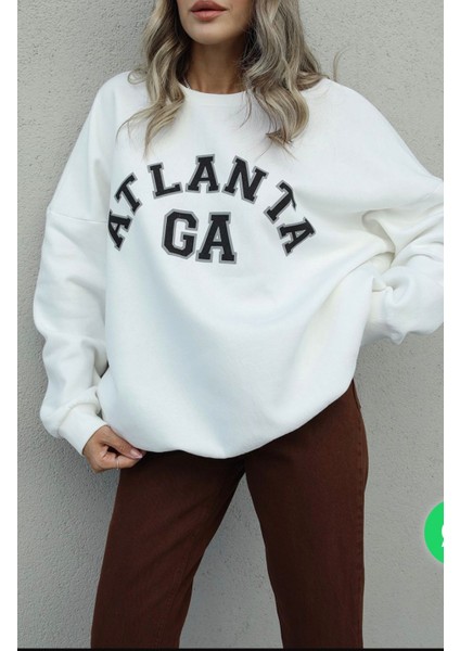 Kadın Baskılı Sweatshirt Ekru