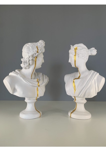 Apollo Diana Beyaz Altın Çizgili Büst Heykel indirimleri