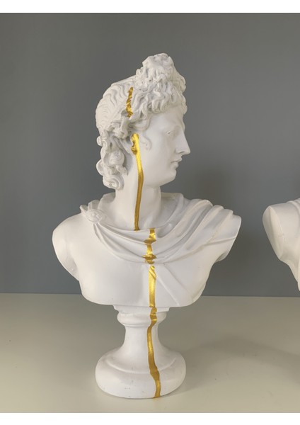 Apollo Diana Beyaz Altın Çizgili Büst Heykel fiyatları