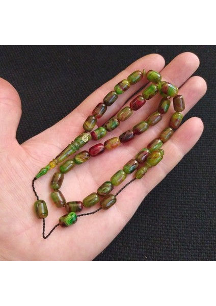 7X11 mm Kapsül Fares Baydoun Usta Işçilikli Sıkma Kehribar Tesbih Faris Imzalı Tespih Ahşap Kutulu