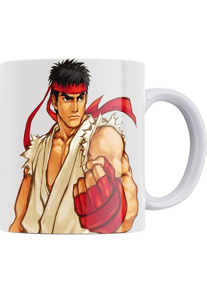 Street Fighter Ryu Çift Taraflı Baskılı Beyaz Porselen Kupa