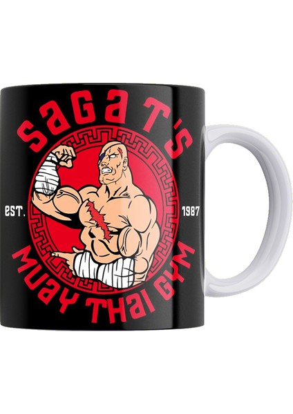 Street Fighter Sagat Çift Taraflı Baskılı Beyaz Porselen Kupa
