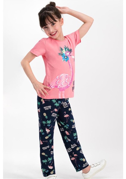 1769 Kısa Kollu Kız Çocuk Pijama Takımı