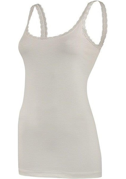 2272 Ekru Likralı Askıları Ince Dantelli Kadın Atlet