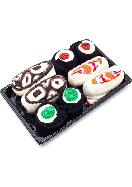 Sushi Nigiri Ahtapot, Karides - Maki Salatalık, Tuna Desenli Renkli Unisex Çorap 4 Çift