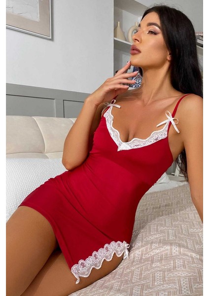 Merry See Bacak Yırtmaçlı Dantel Işlemeli Gecelik Babydoll Iç Giyim