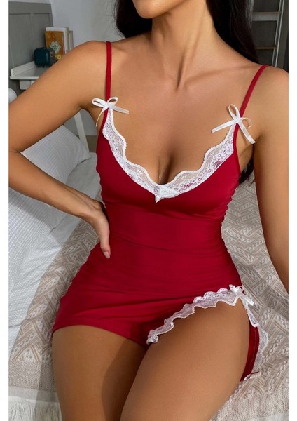 Bacak Yırtmaçlı Dantel Işlemeli Gecelik Babydoll Iç Giyim